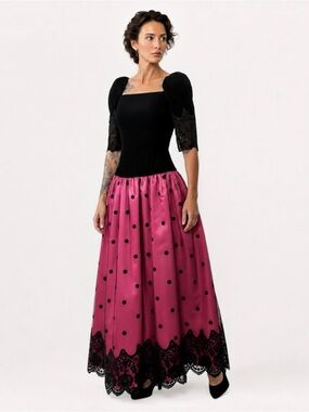 Vtg 80s William Pearson Velvet Satin Lace Gown Dress Puff Sleeves Whimsigoth XS